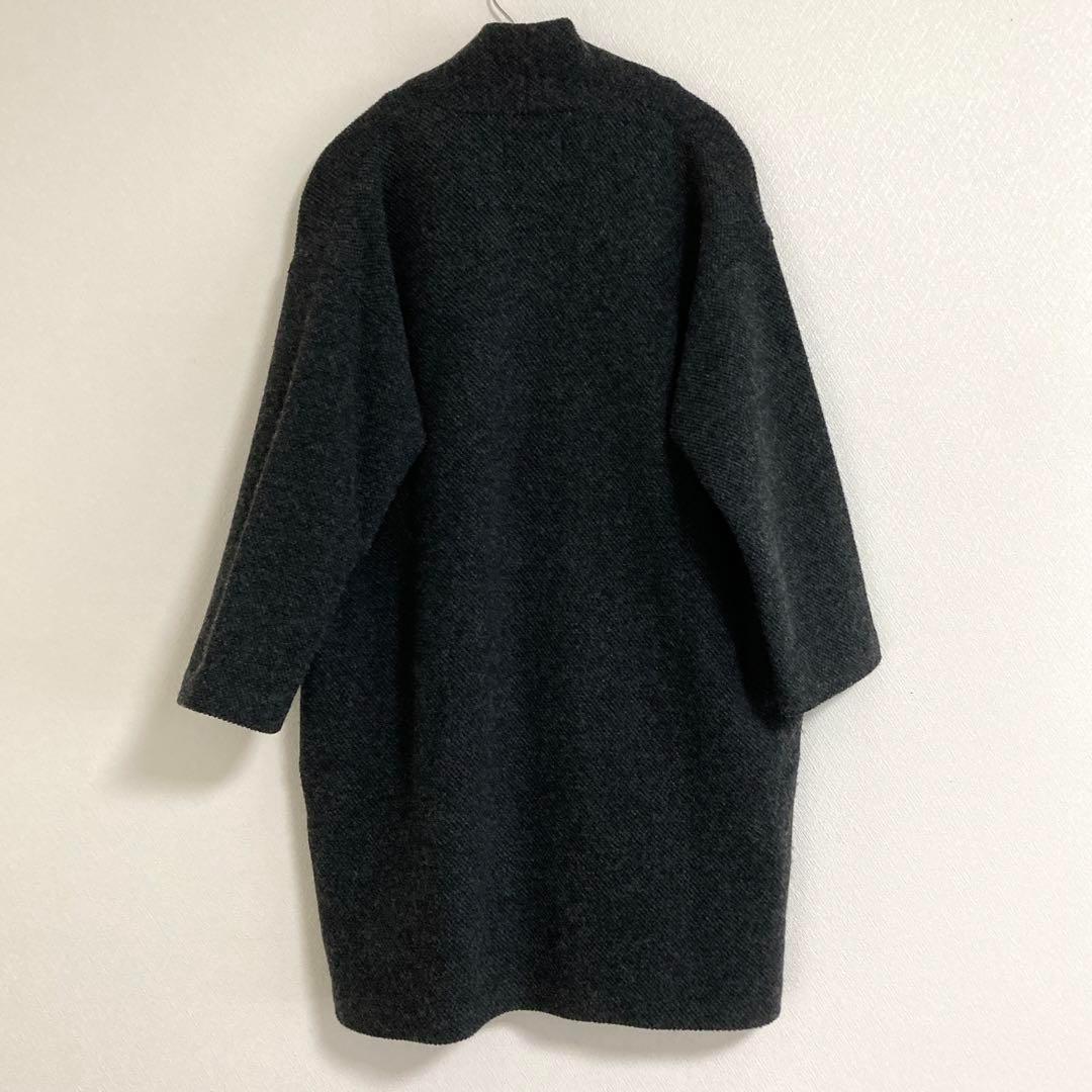 evam eva　ウール　ツイード　ローブコート　8分袖　チャコール　F