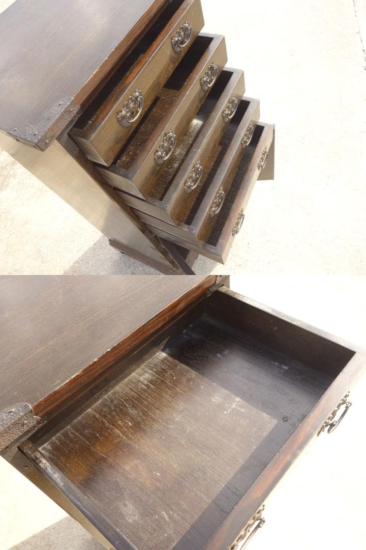 M▽李朝風家具 作者銘入り 整理箪笥 作家家具 鉄金具 引き手 (08371)