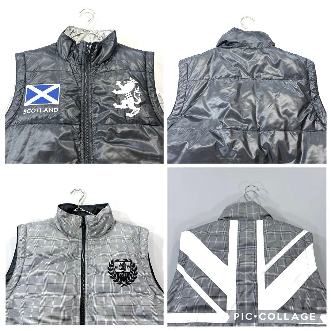 アドミラルゴルフ　中綿ベスト　リバーシブル　スコットランド　ブラック　グレー