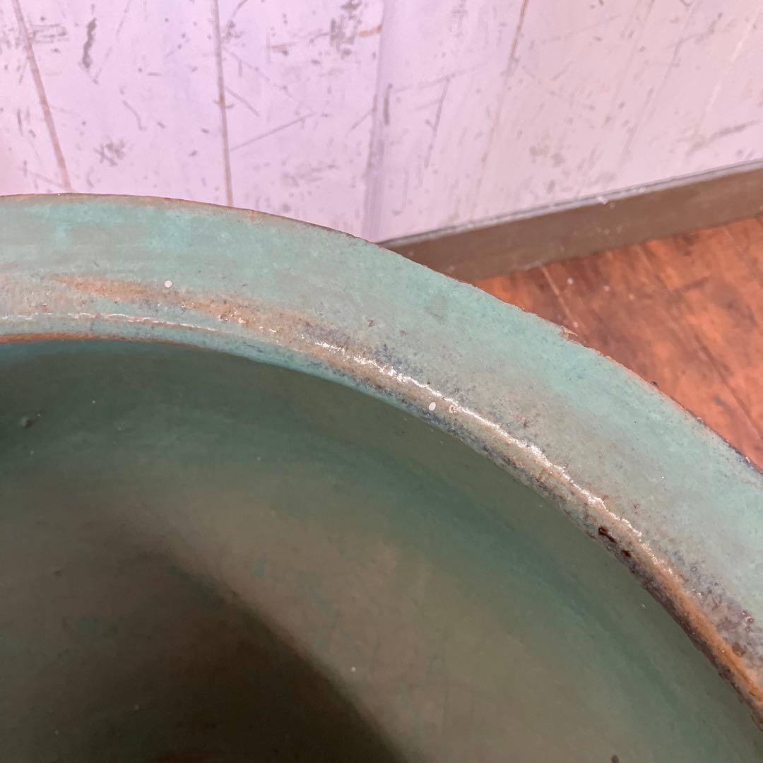 C-壁 昭和レトロ 龍模様 火鉢 陶器製 アンティーク 壺 甕 龍彫り 古民家