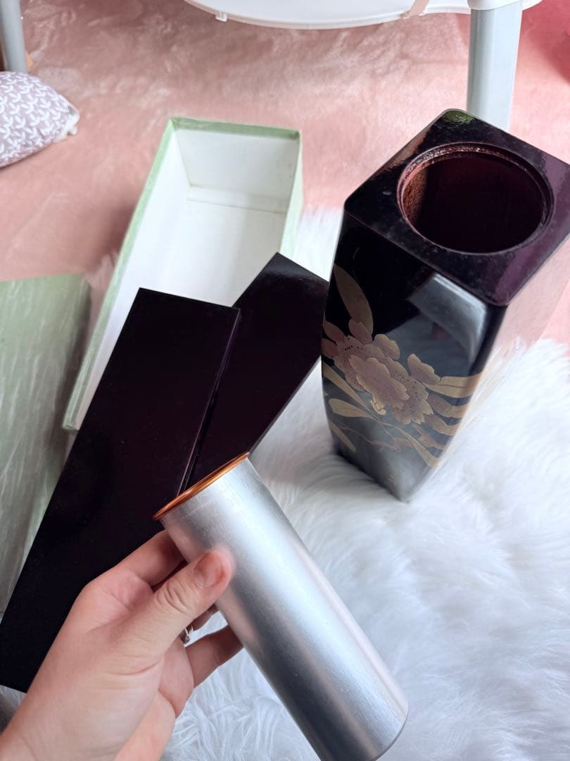 希少 1994年 日本皇室献上品 蒔絵 金彩 漆花瓶