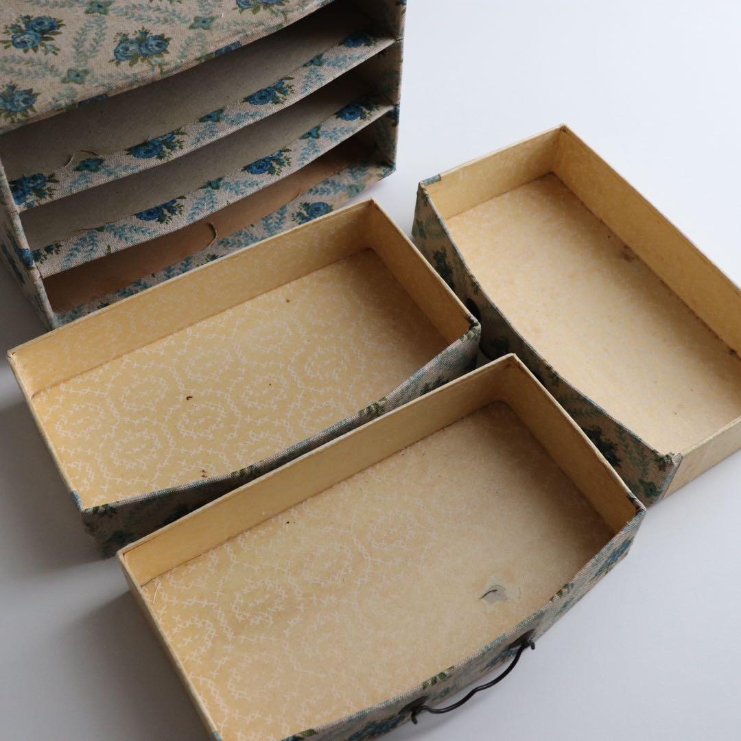 フランスアンティーク　カルトナージュボックス　引き出し　チェスト　裁縫箱