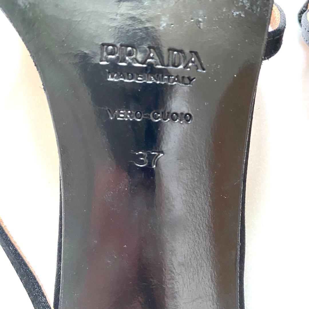 PRADA プラダ　サンダル　23.5 ミュール　黒　バラ　お花モチーフ　37