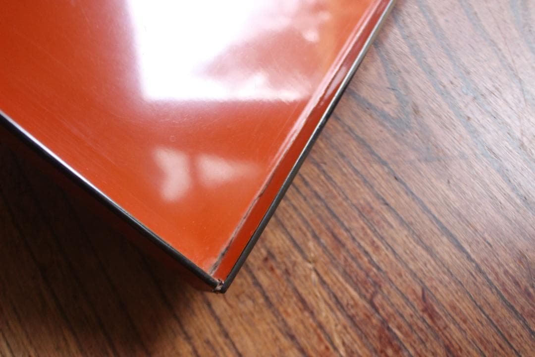 傷有参考品！時代朱漆に風情ある草花絵の映える折敷2点（検輪島塗京塗懐石膳お膳お盆