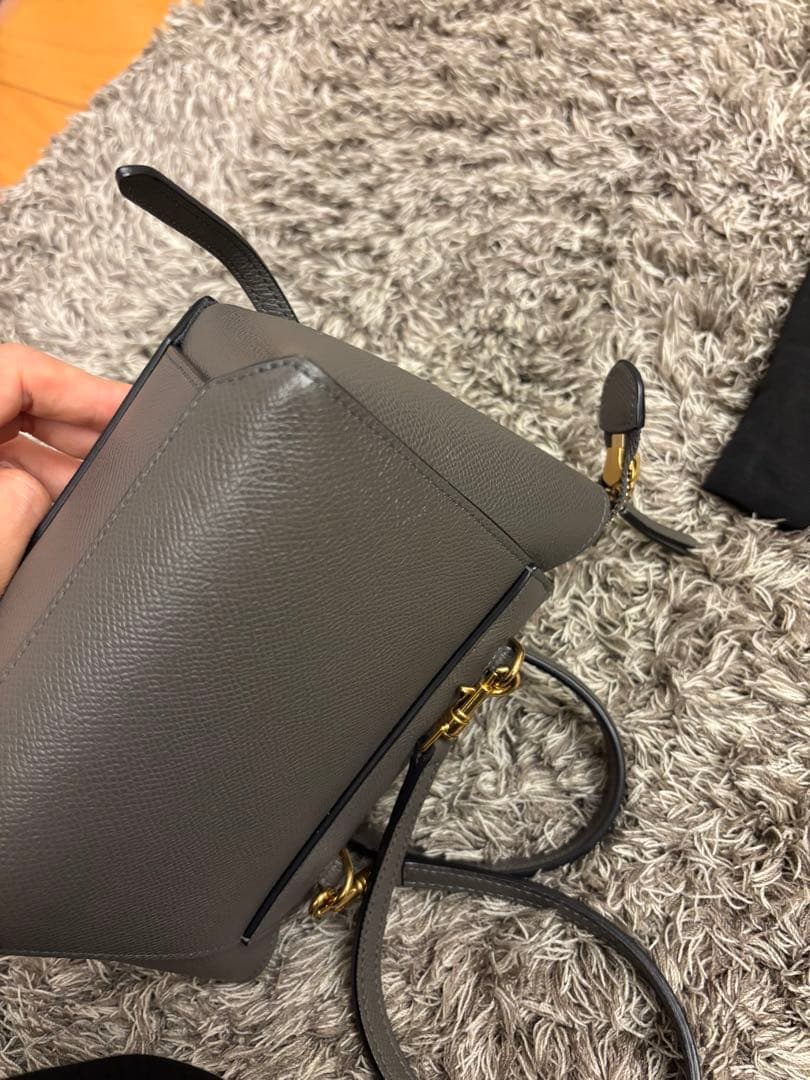 セリーヌ ベルトバッグ ピコ ショルダーバッグ 2way グレー レザー