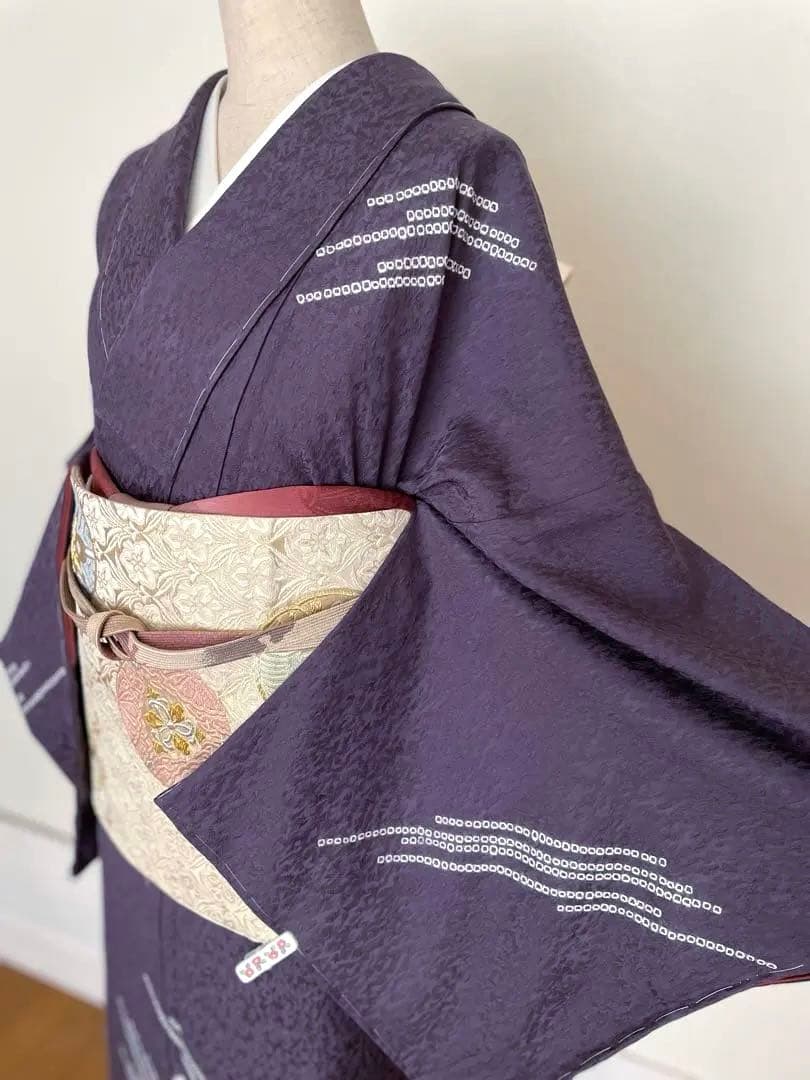 しつけ付き 手刺繍×絞り 付下げ訪問着 正絹着物 トールサイズ裄丈70