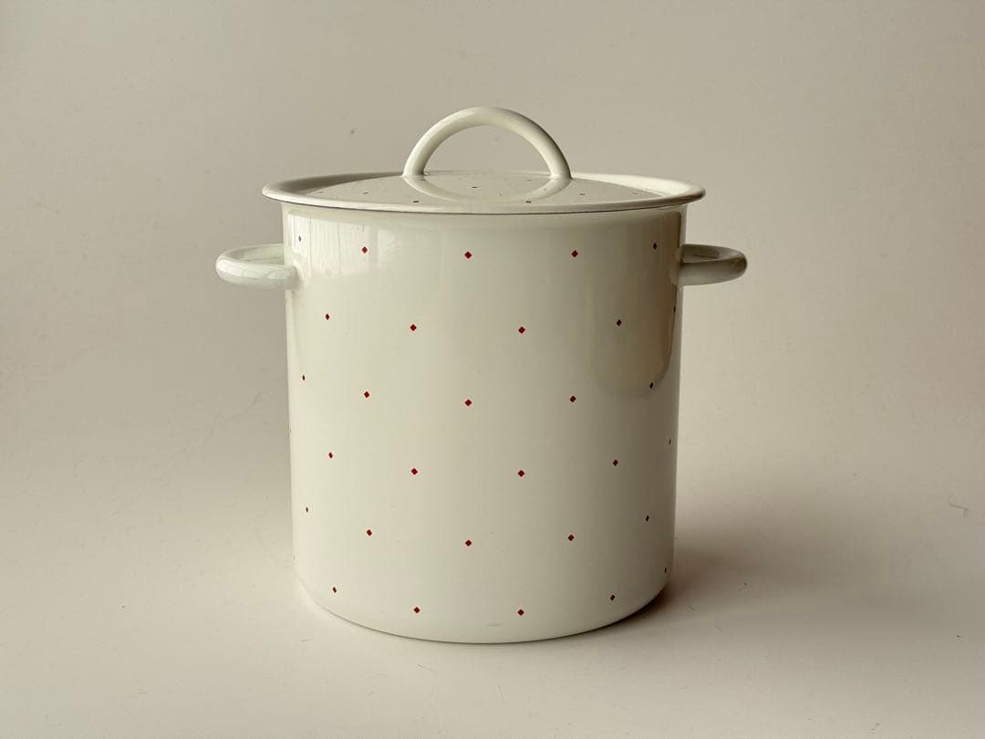 昭和レトロ EJIRY ホーロー 寸胴 鍋 白 ドット タンク