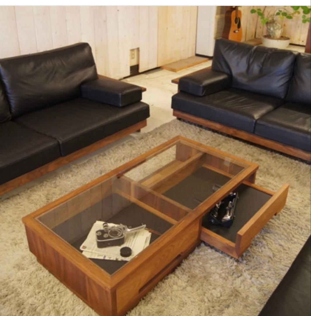 マスターウォール　センターテーブル ローテーブル　ガラス天板 引き出し付き