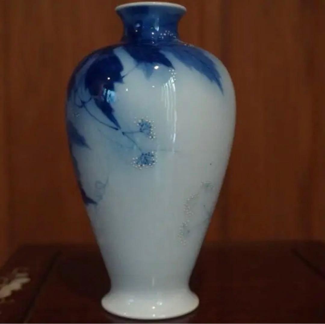 古い香蘭社の花瓶、藍染め、小ぶり