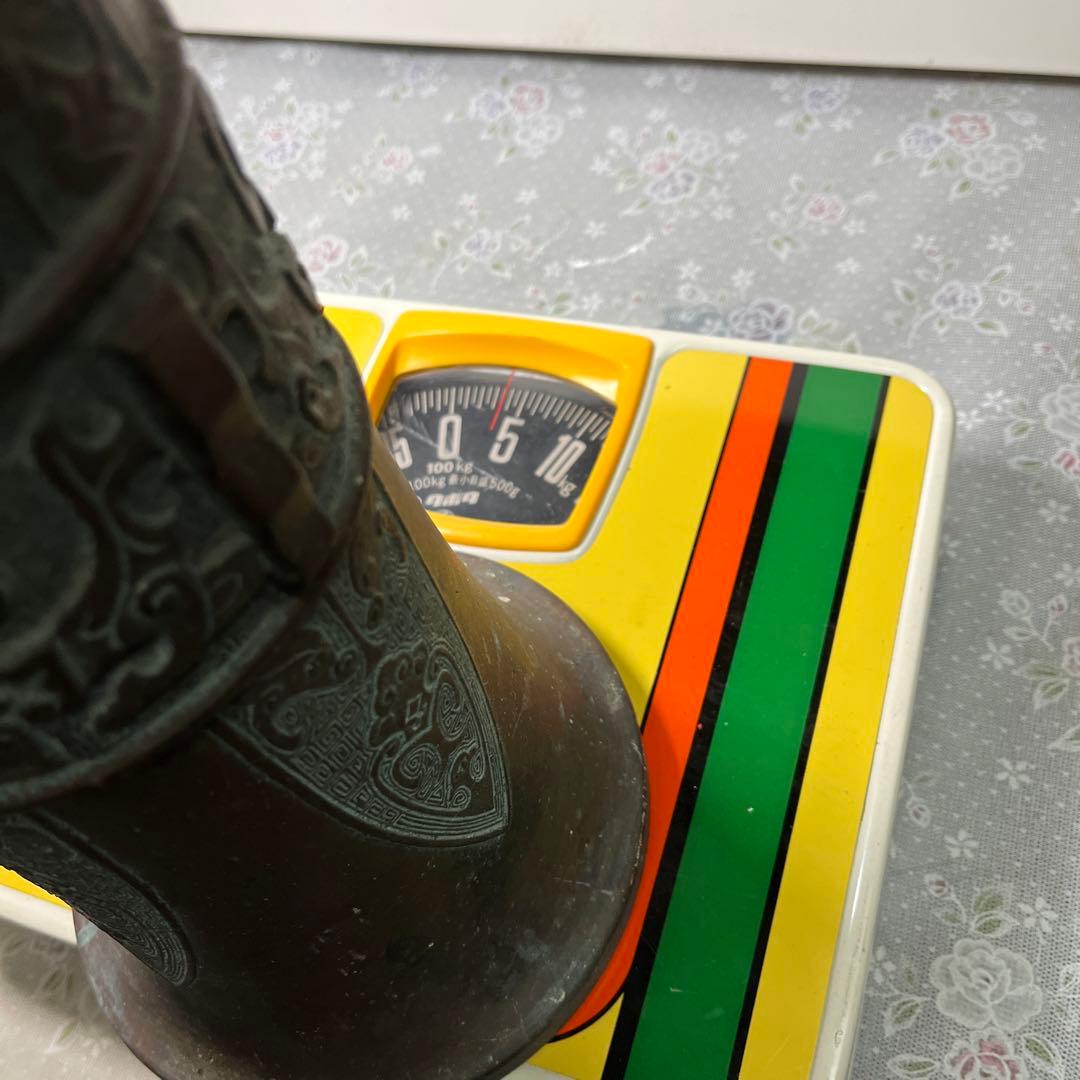 時代物 古銅 銅饕餮紋出戟花觚 高38CM 重約4kg