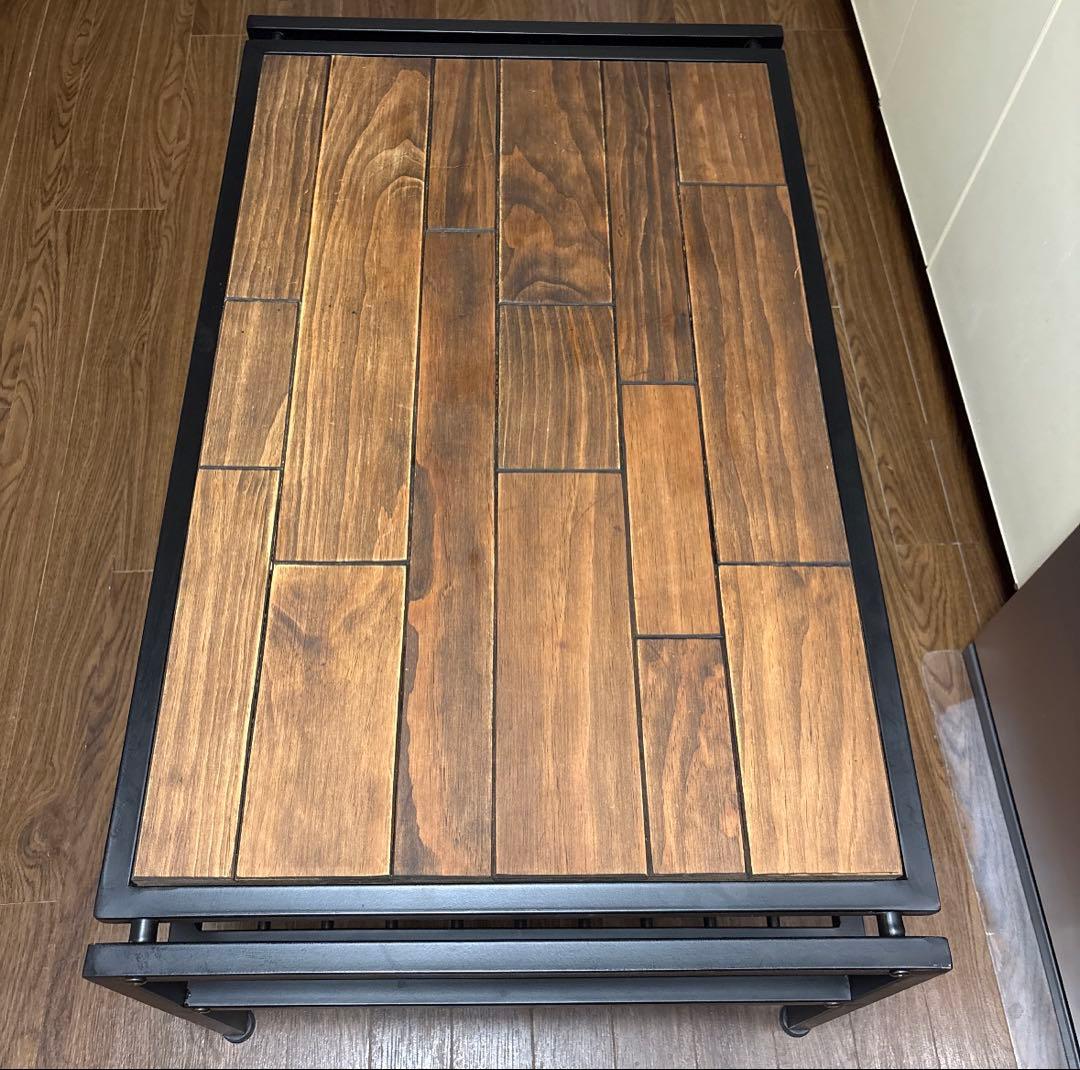 【used】天然木 オイル塗装 ローテーブル 棚付き インダストリアル