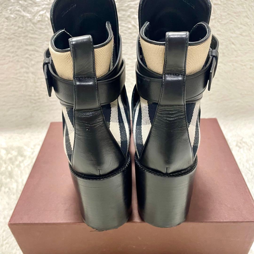 現行モデル BURBERRY バーバリー チェック＆レザー ヒールブーツ