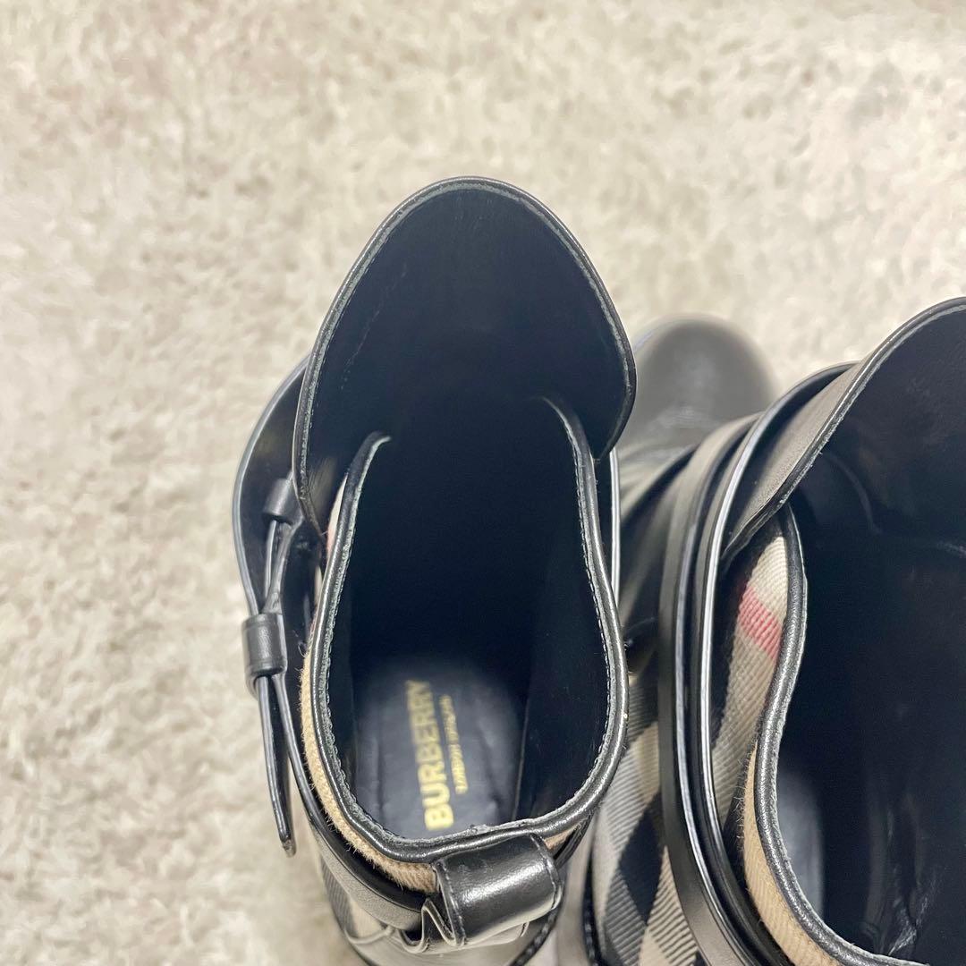 現行モデル BURBERRY バーバリー チェック＆レザー ヒールブーツ
