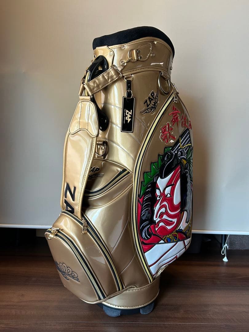 ザップZAPキャディーバッグ　歌舞伎画　ゴールド