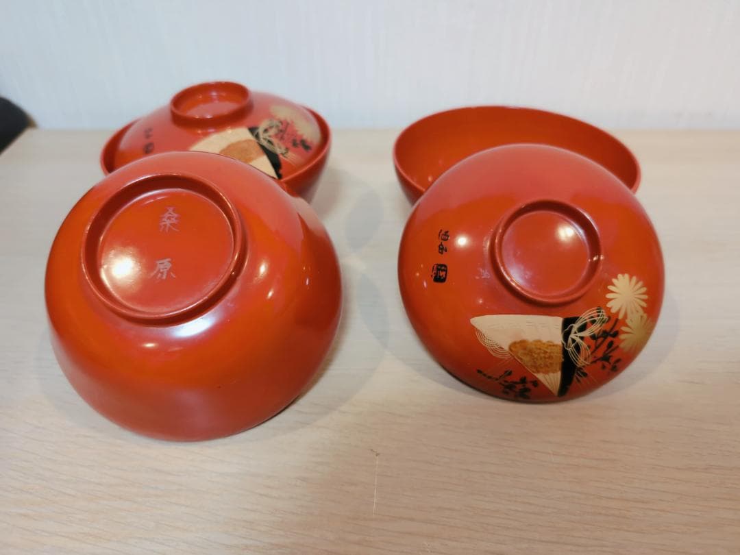 8-3 3客セット お椀 朱色 漆器