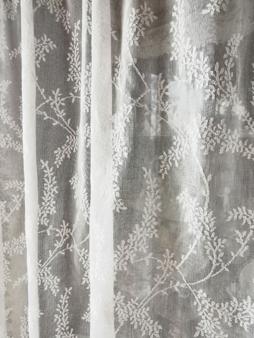 英国アンティーク ノッティンガムマドラスレース ミモザの花 幅広カーテンパネル