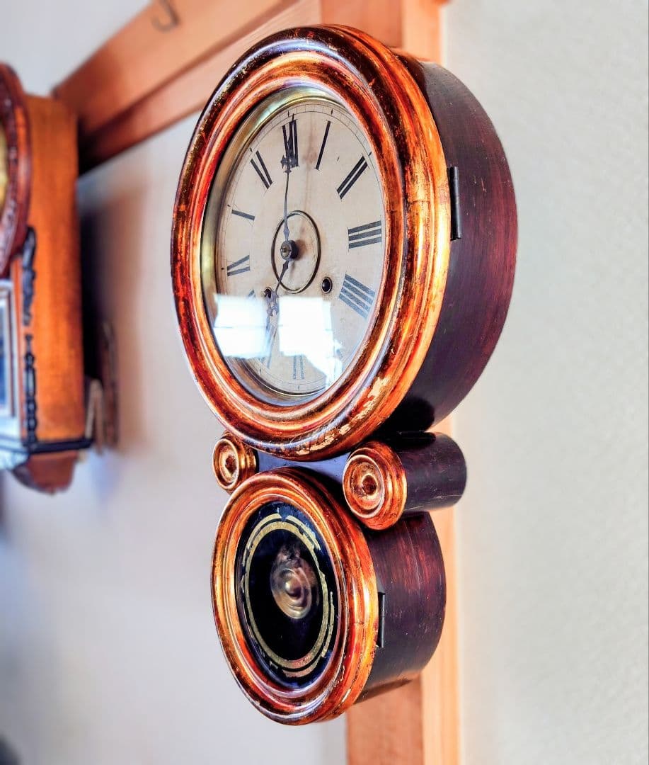 〈完動・美品〉E.INGRAHAM　金箔本四ツ丸達磨ゼンマイ振り子時計