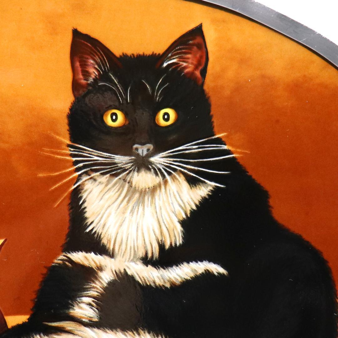 黒猫とキャットフード ヴィンテージ ステンドグラス ローウェル・エレーロ