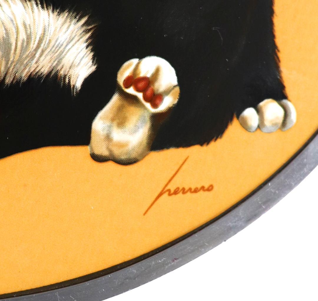 黒猫とキャットフード ヴィンテージ ステンドグラス ローウェル・エレーロ