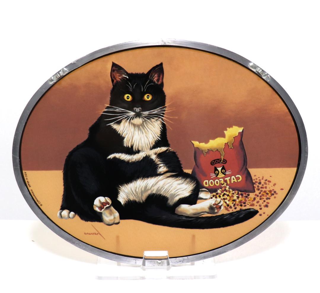 黒猫とキャットフード ヴィンテージ ステンドグラス ローウェル・エレーロ