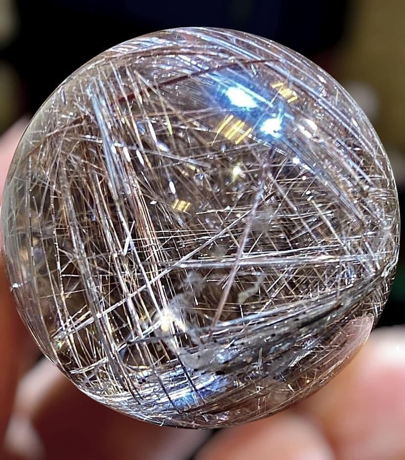 極上 天然 シルバールチル スフィア 40mm 高透明 密集針 台座付 一点物