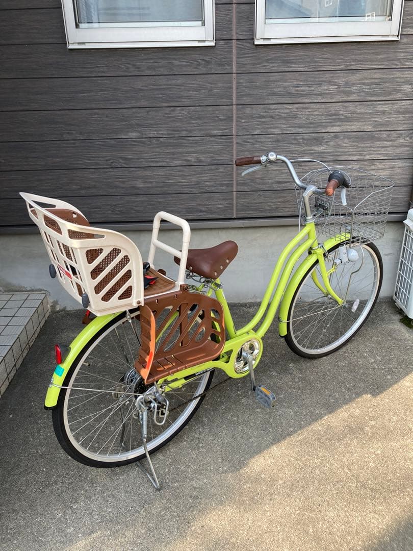 ママチャリ 26インチ ライムグリーン チャイルドシート付き 新潟県 引取