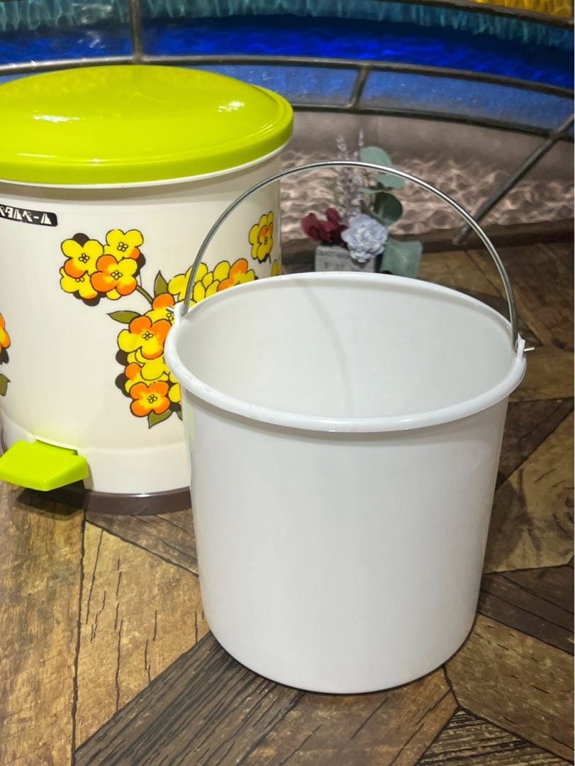美品　ペダルペール インテリア ごみ箱 昭和レトロ レトロポップ 花柄
