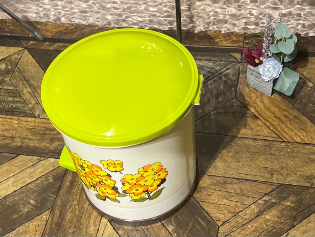 美品　ペダルペール インテリア ごみ箱 昭和レトロ レトロポップ 花柄