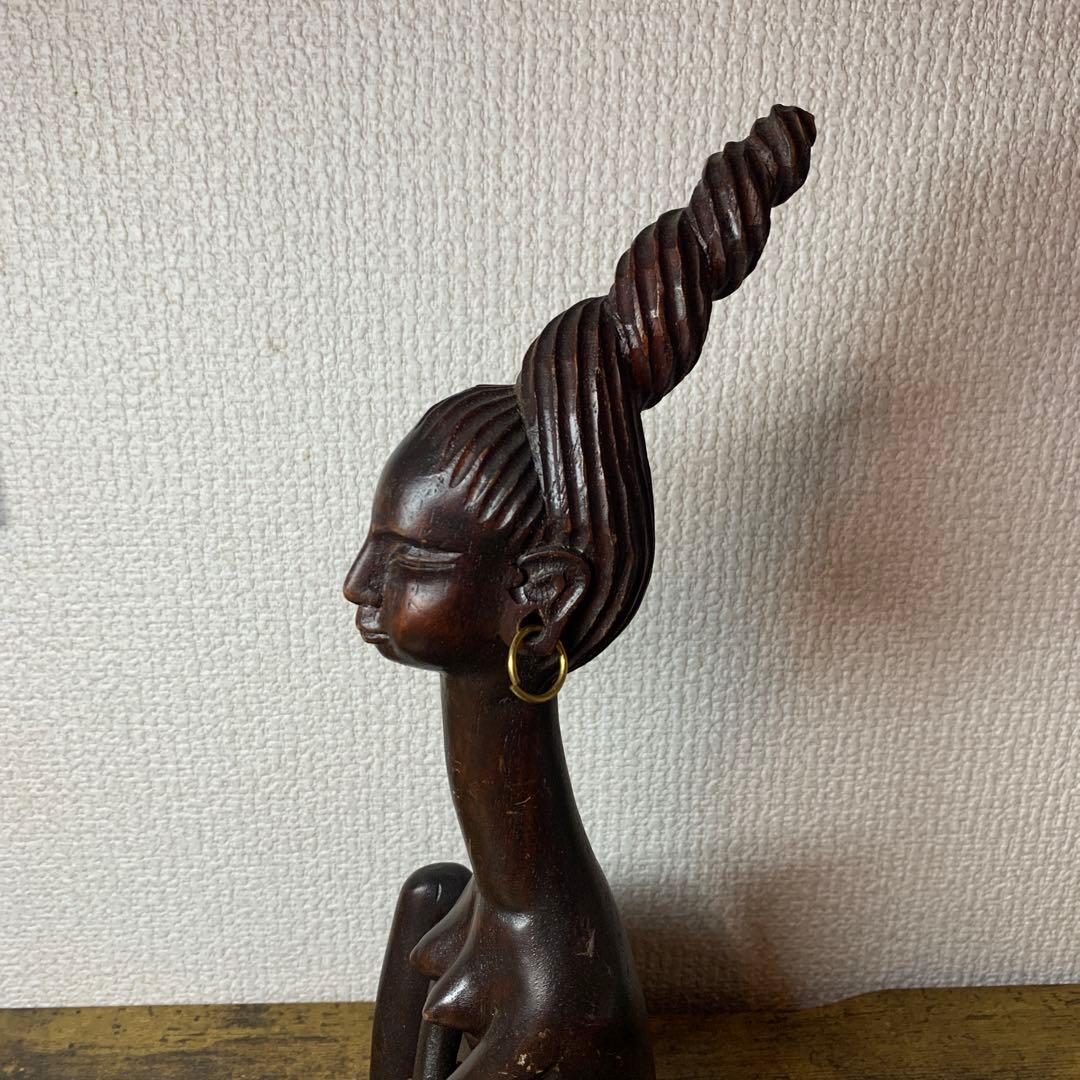 E-4 【希少】アフリカン プリミティブ アート 木彫り彫像 女性像 エスニック