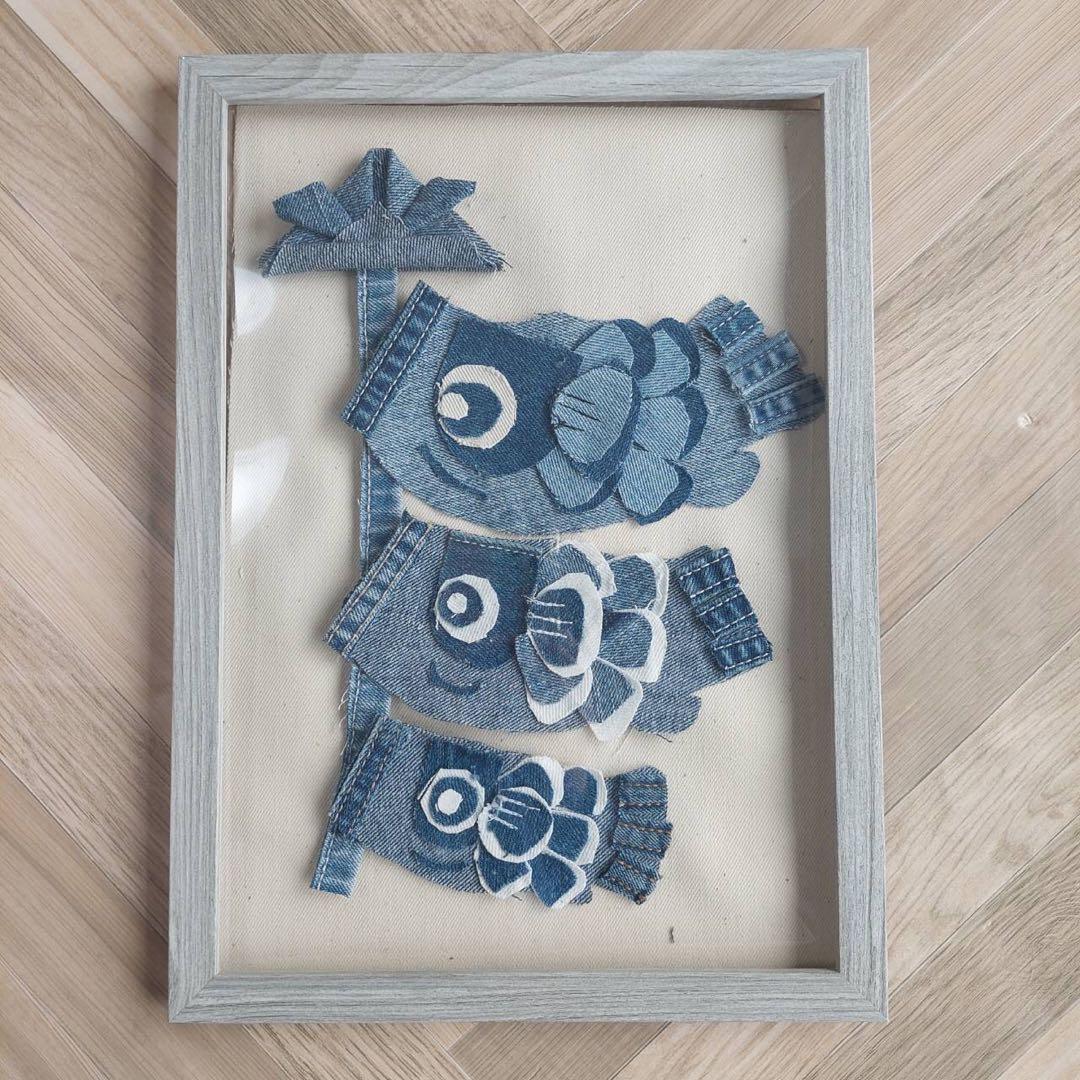 デニム鯉のぼり　こどもの日　名前　生年月日いれます。　初節句