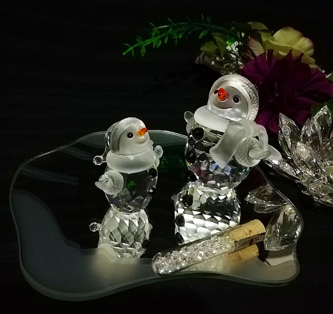★廃盤★美品スワロフスキークリスタルオブジェスノーマン親子おまけ付置物レア希少