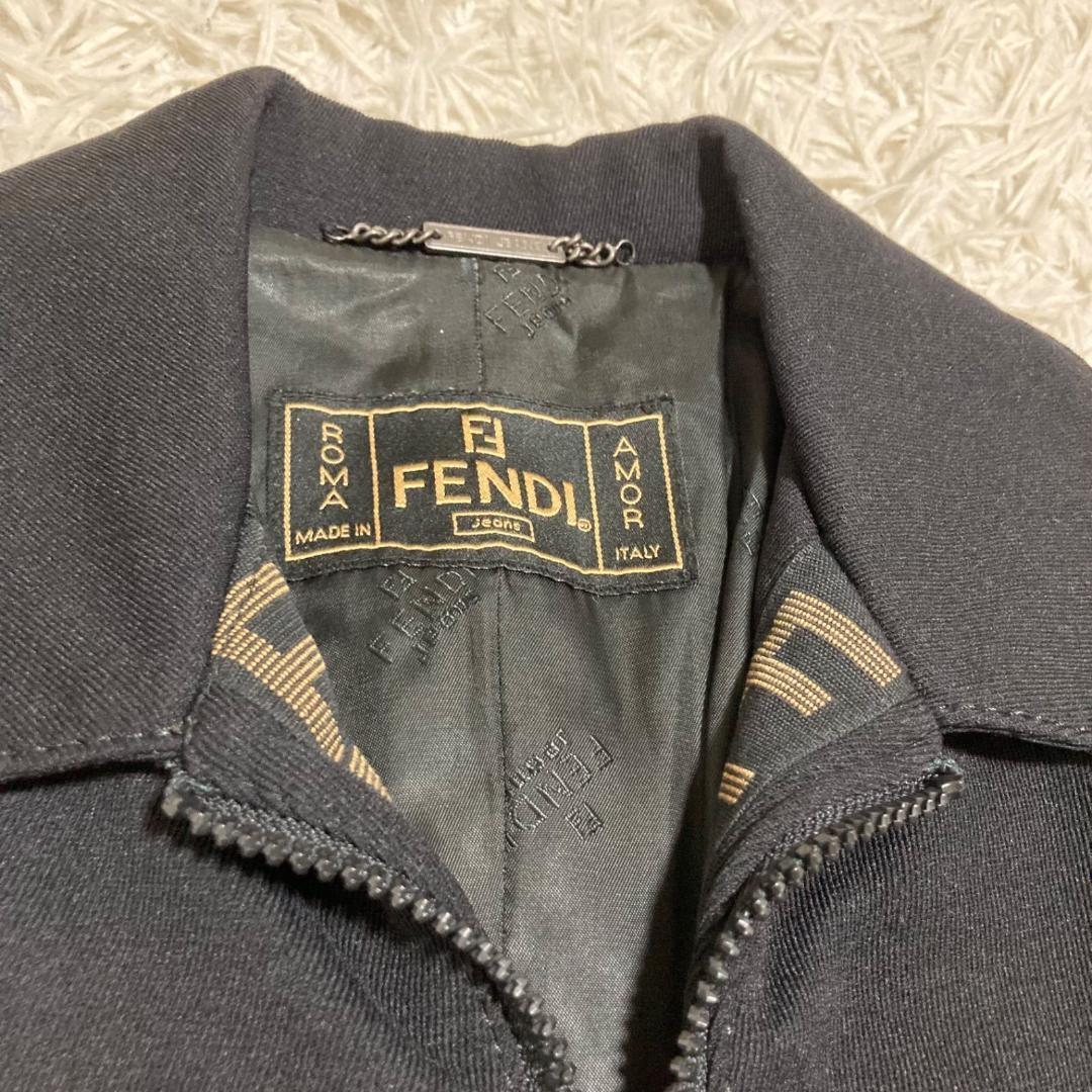 14442✨フェンディ 40 ロゴライン ウール ジップコート 黒 ブラック