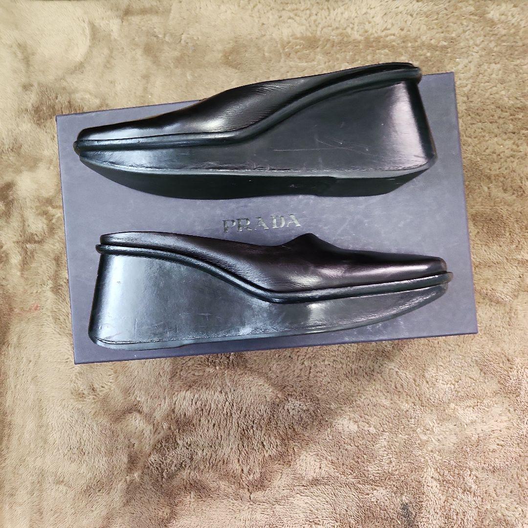 PRADA 黒 レザー ミュールサンダル　23.5cm前後位　正規品