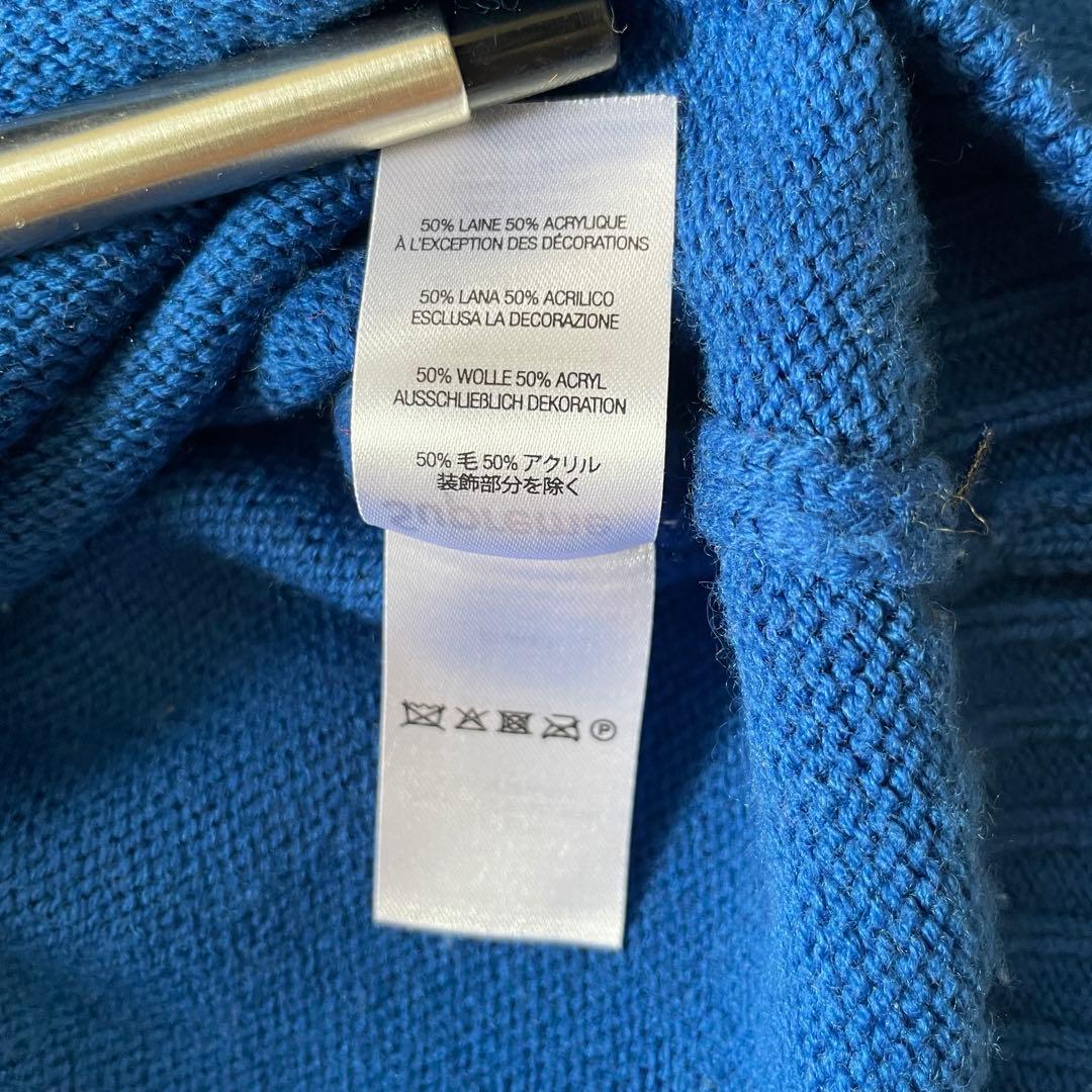 Supreme ニット セーター 刺繍ロゴ　ウール混素材　青　S