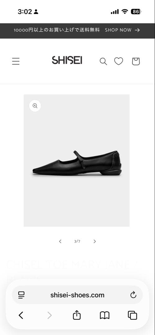 靴 Shisei CHISEL TOE MARY JANE / BLACK 23.5