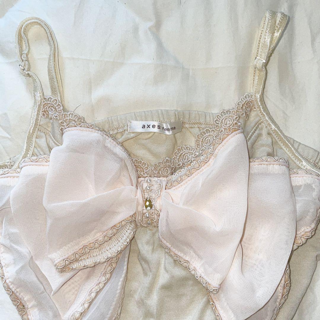 00s 希少 axes femme ピンクホワイト ビッグリボンレースキャミ 姫