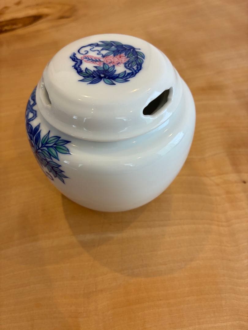 香蘭社 有田焼 香炉 総手書き 染錦模様 共箱 共布