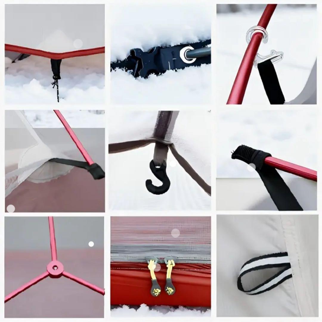 3人用キャンプテント ホワイト/レッド 冬用