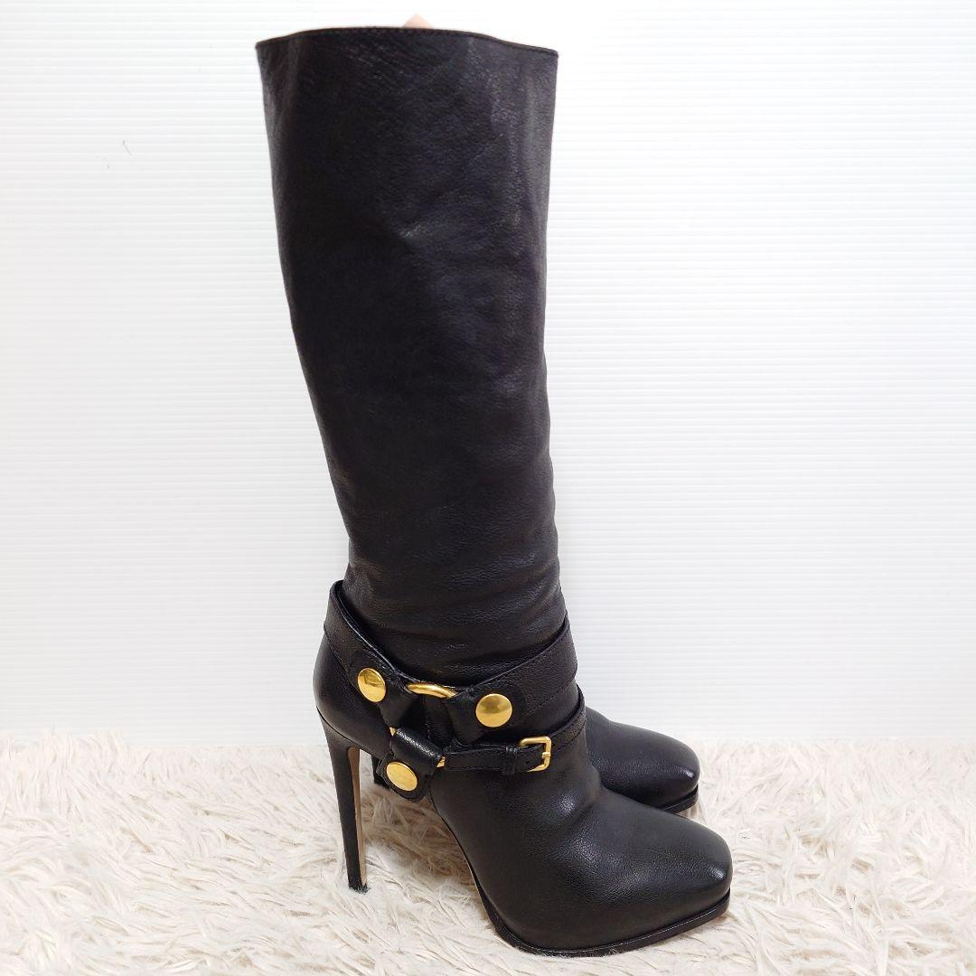 MIUMIU ミュウミュウ イタリア製 レザー ロングブーツ ハイヒール 靴 黒