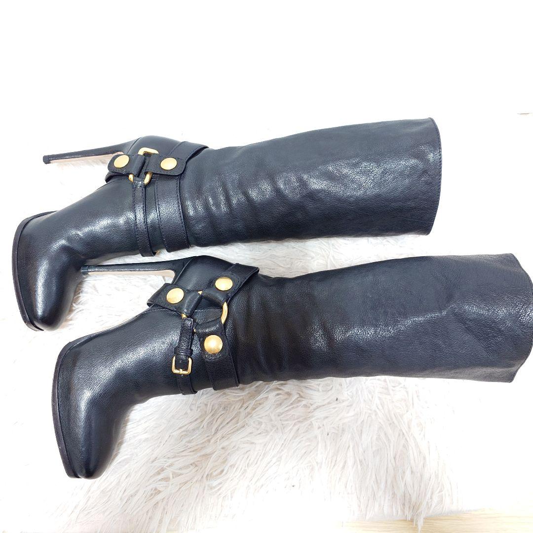 MIUMIU ミュウミュウ イタリア製 レザー ロングブーツ ハイヒール 靴 黒