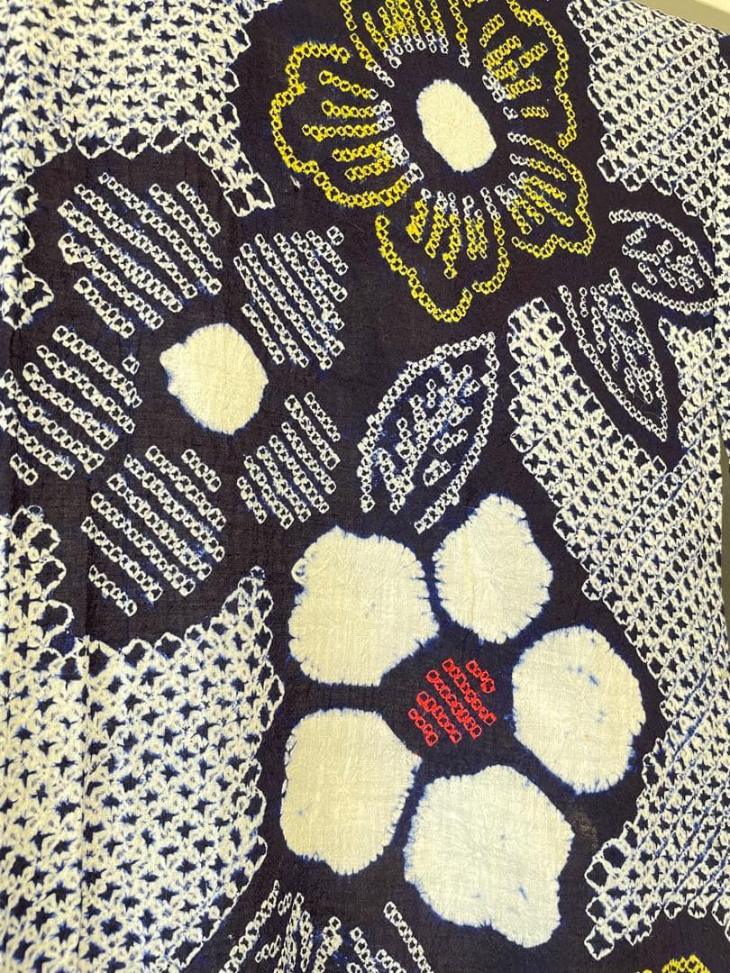 □夏涼浴衣　有松絞り　可愛い花柄 藍色　身丈約162.5cm