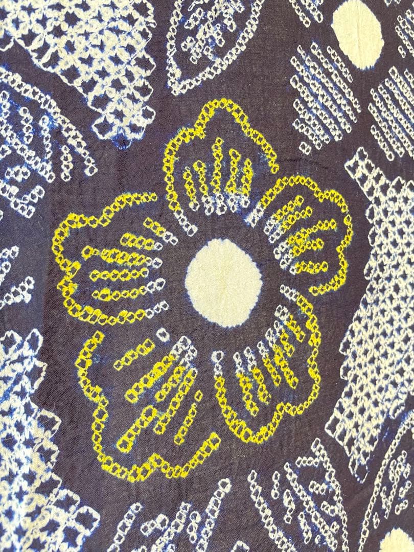 □夏涼浴衣　有松絞り　可愛い花柄 藍色　身丈約162.5cm