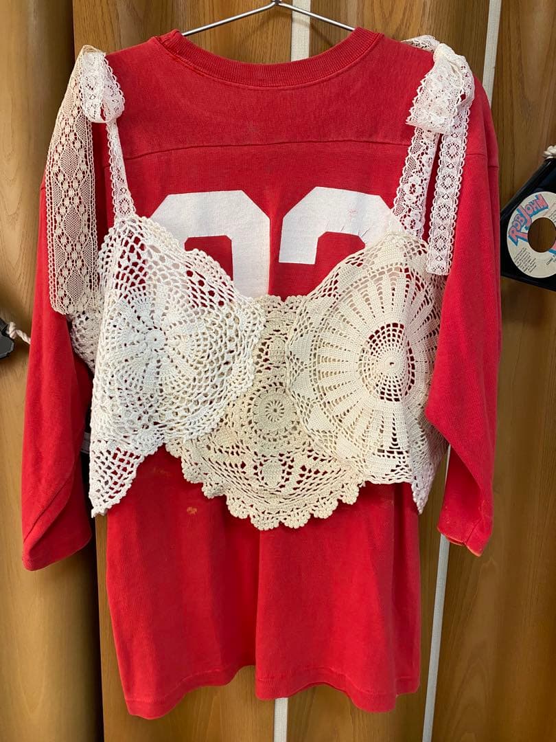 アンティークレース編みドイリーリメイクリボンキャミソール