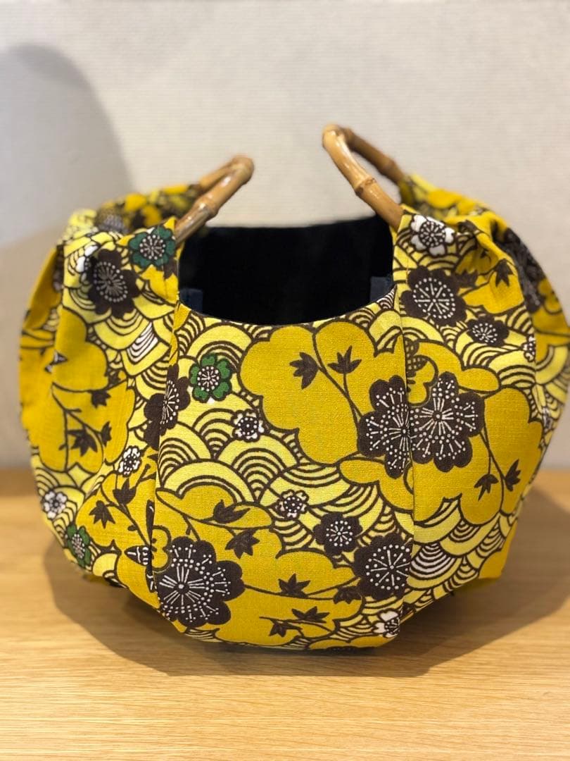 和装バック　着物バック　琉球柄　青海波　紅型生地（黄色）入学卒業結婚七五三振袖