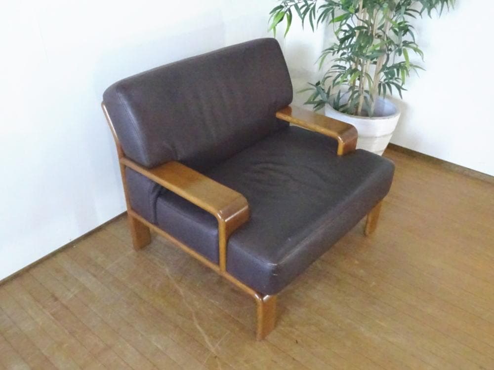 カンディハウス　セルジオ　本革　オーク　アーム付　1Pソファ　①