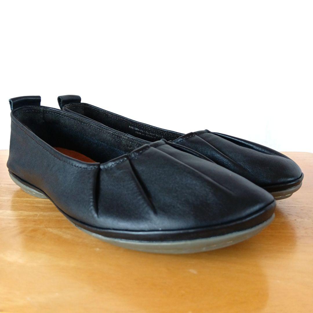 y*i様 美品◆CAMPER カンペール　パンプス　フラット　ギャザー　ブラック