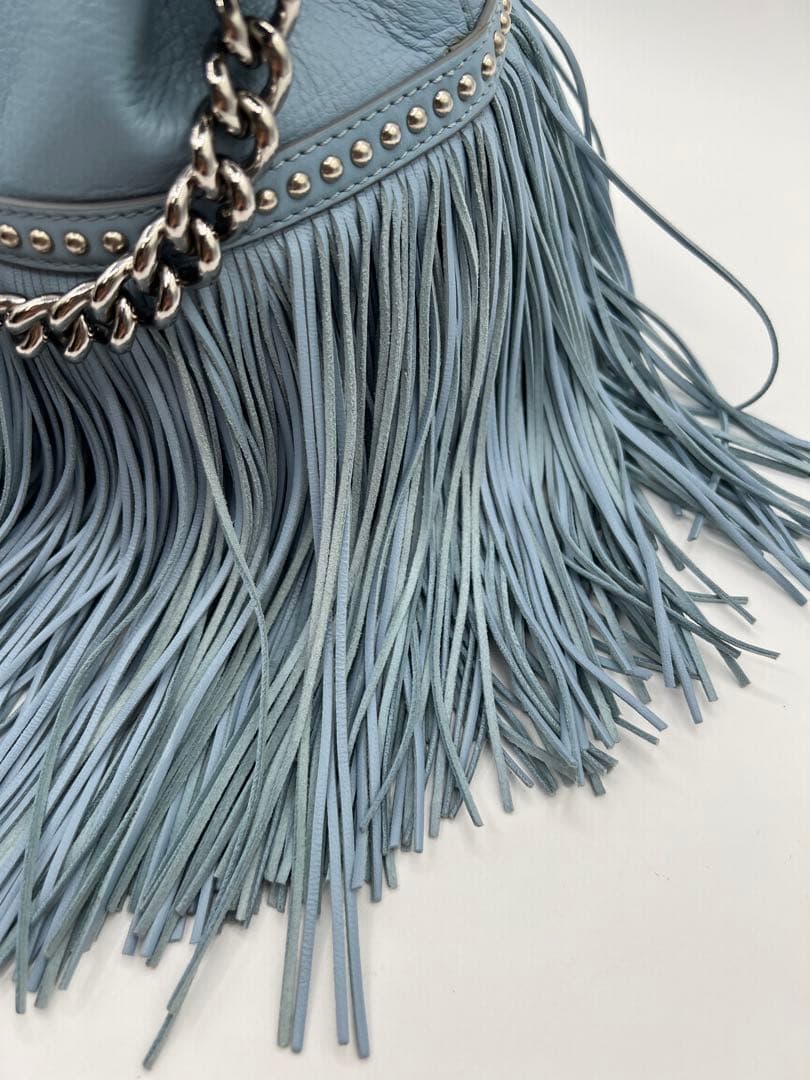 【J&Mデヴィッドソン2WAYバッグ】ショルダーブルー青水色フリンジチェーン
