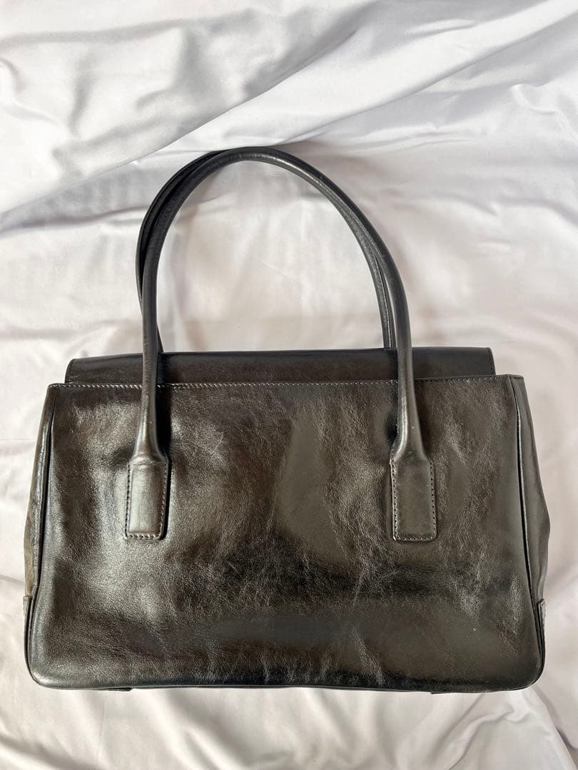 美品 HIROFU ヒロフ 高級牛革 Hロゴ 型押しトートバッグ ブラック