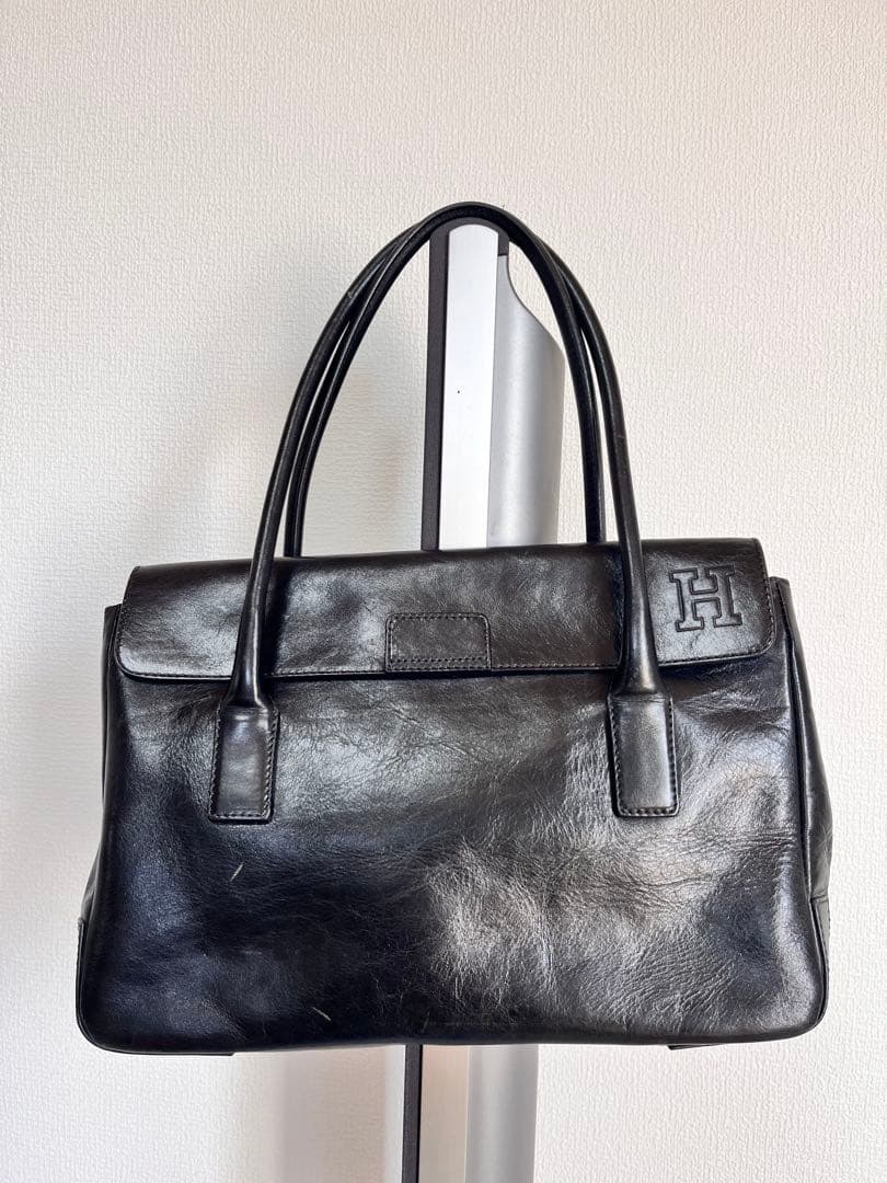 美品 HIROFU ヒロフ 高級牛革 Hロゴ 型押しトートバッグ ブラック