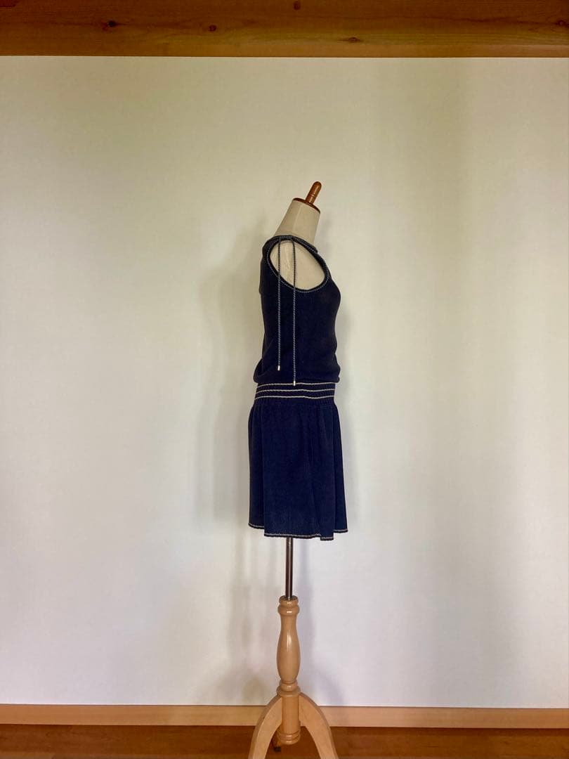 CHANEL サマーニット ノースリーブ ワンピース ドレス 36 ネイビー